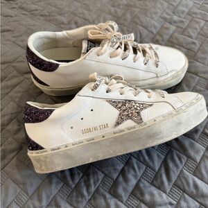 Golden Goose Hi Star White and Purple/Brown glitter